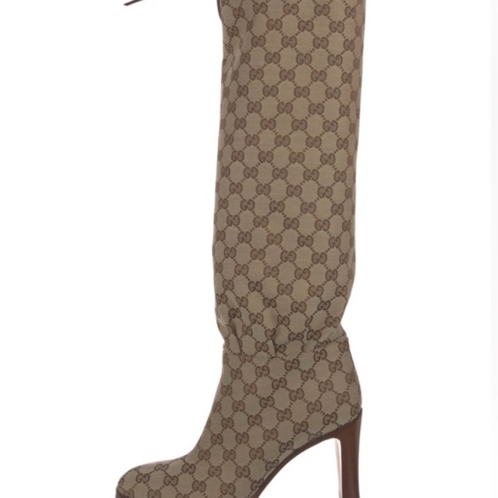 Gucci Women's Beige Monogram Heeled Boots - BRAND NEW - NEVER WORN WITH RECEIPT!